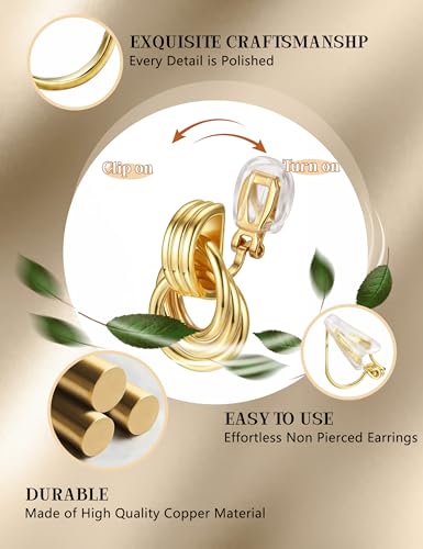 ORAZIO Clip On Earrings Women Geometric Statement Unique Non Pierced Earrings 14K Gold Plated Knot Chunky Drop Dangle Hoop Stud Clip-on Earrings for Women Trendy - color: Style C-Gold Plated