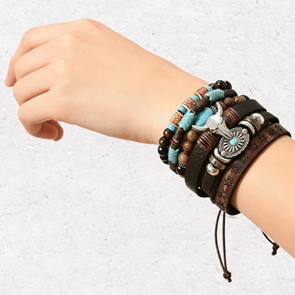 LOTSOF Western Turquoise Beaded Bracelet, Chic Stack Beaded Western Style for Country Concerts, Cowgirl Outfits & Boho Jewelry - color: Cow Head Charm Stretch Bracelet
