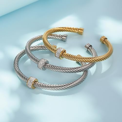 Cable Bracelet, an Adjustable Women's Cuff Bracelet made of 316 Stainless Steel, a Christmas and Birthday Gift - color: Gold