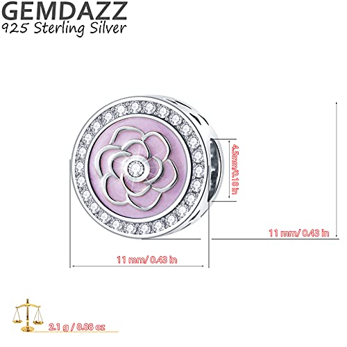 GEMDAZZ 925 Sterling Silver Valentines Day Charms Heart Charms, I Love You to The Moon and Back Pendant, Cupid Arrow and 4 Leaf Clover Beads fit European Bracelets, Gift for Lover/Wife/Girls - color: Enchanted Rose Flower Charm