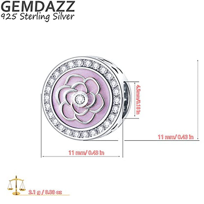 GEMDAZZ 925 Sterling Silver Valentines Day Charms Heart Charms, I Love You to The Moon and Back Pendant, Cupid Arrow and 4 Leaf Clover Beads fit European Bracelets, Gift for Lover/Wife/Girls - color: Enchanted Rose Flower Charm