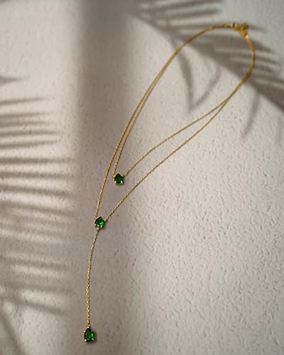 SNGIA Long 18K Gold Plated Blue Green Red Layered Pendant Necklace For Women (Emerald, Ruby, Seafoam, Sky, Sapphire, Pink), Dainty Birthstone Necklace, Statement Necklace Jewelry Gifts. - style: Emerald