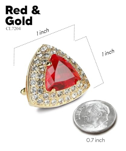 Triangular Crystal Diamond Set Cuff Links for Men – Tuxedo Suit Accessories, Cufflinks for Men - style: Red/Gold