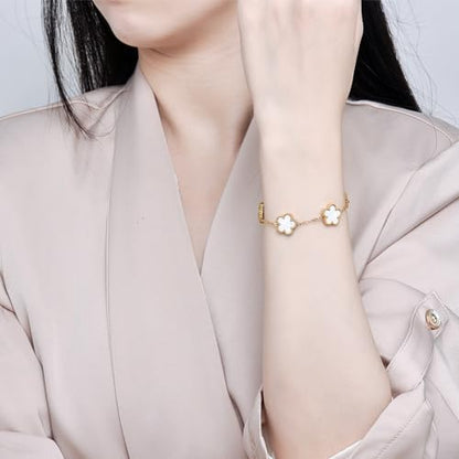 FLY FEI 18K Gold-Plated Four Leaf Clover Bracelet for Women,Adjustable lucky Bracelet Set Jewelry Gift-Hypoallergenic Charm for Birthdays, Wellness & Daily Wear - color: style01-White