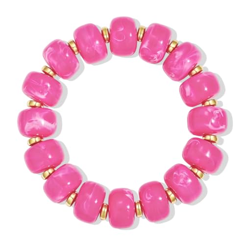 Bead Bracelet for Women Vibrant Color Resin Beads Bracelets Elastic Stretch Chunky Bracelet Boho Summer Beach Vacation Jewelry - color: Magenta