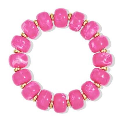 Bead Bracelet for Women Vibrant Color Resin Beads Bracelets Elastic Stretch Chunky Bracelet Boho Summer Beach Vacation Jewelry - color: Magenta