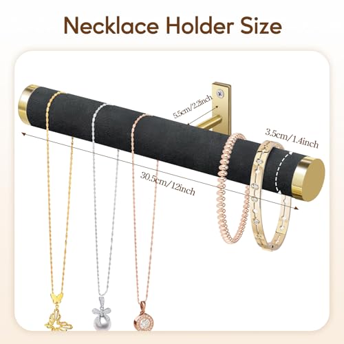 Velvet Necklace Holder Wall Jewelry Organizer, 12" Hanging Necklace Organizer, 2 Pack Wall Mounted Necklace Hanger for Bracelets Bangles Display,Black - color: Black