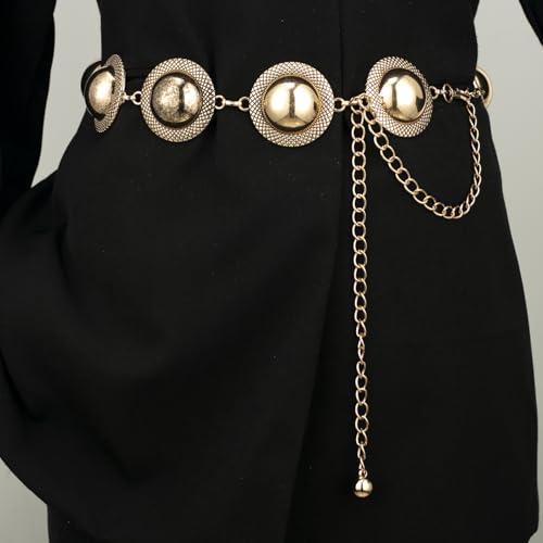 ILuvatar Western Metal Concho Belt for Women Cowgirl Waist Chain for Women Dress Pants Adjustable - color: Gold-s70