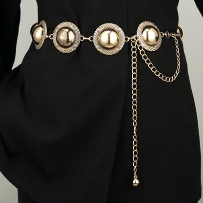 ILuvatar Western Metal Concho Belt for Women Cowgirl Waist Chain for Women Dress Pants Adjustable - color: Gold-s70
