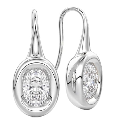 14K Gold & Silver Plated Trendy Bezel Set Cubic Zirconia Drop Earrings Minimalist Teardrop Hook Earrings for Women Diamond Crystal Charm Statement Teardrop Earrings Jewelry Gifts - color: Silver-Elliptical zircon
