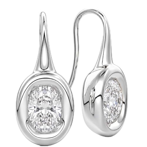 14K Gold & Silver Plated Trendy Bezel Set Cubic Zirconia Drop Earrings Minimalist Teardrop Hook Earrings for Women Diamond Crystal Charm Statement Teardrop Earrings Jewelry Gifts - color: Silver-Elliptical zircon