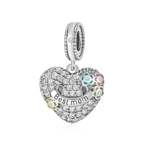 S925 Bead Pendant Charms for Bracelets Necklaces, Compatible with Pandora, Jewelry Making DIY - style: Best Mom CZ Pave Dangle