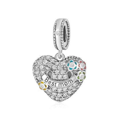 S925 Bead Pendant Charms for Bracelets Necklaces, Compatible with Pandora, Jewelry Making DIY - style: Best Mom CZ Pave Dangle