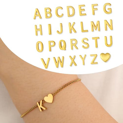 Gold Initial Bracelet for Women Dainty Personalized Name Bracelet | 14K Gold Plated, Letter A-Z Bracelet, Tiny Gold Initial Cute Heart Bracelet Jewelry Gift - color: A