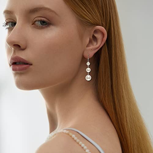 925 Sterling Silver Pearl Drop Earrings for Women, June Birthstone Long Dangle Pearl Jewelry Gifts for Her - color: 6-10mm Silver