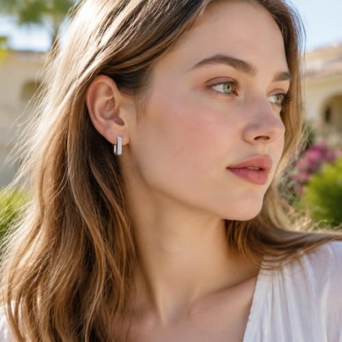 Silver Hoop Earrings for Women Gold Square Huggie Earring for Daily Wear | ALEXCRAFT Hypoallergenic Small Cubic Zirconia Silver Earring Thin Hoop Huggie Earrings for Women Fashion Jewelry Gifts - color: Silver