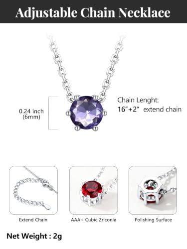 Silvora Heart/Round Birthstone Necklace for Women, Sparkling Crystal Pendant, Dainty Birth Month Jewelry, Adjustable 16"+2" Chain - color: Silver, style: June Round