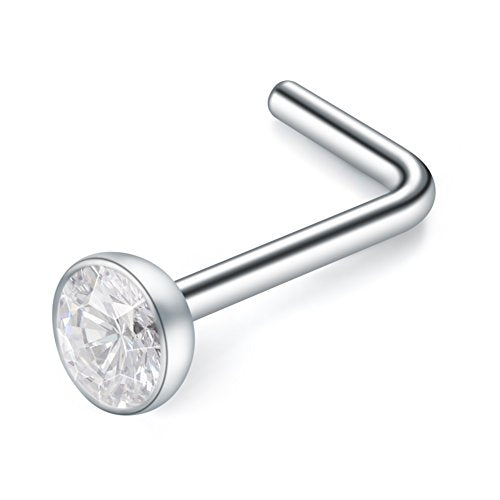 SCERRING 18G Stainless Steel L-Shaped Nose Stud Rings Tragus Lip Hoop Piercing Jewelry 1.5-3mm Clear CZ 8-30PCS - color: 8PCS - Silver