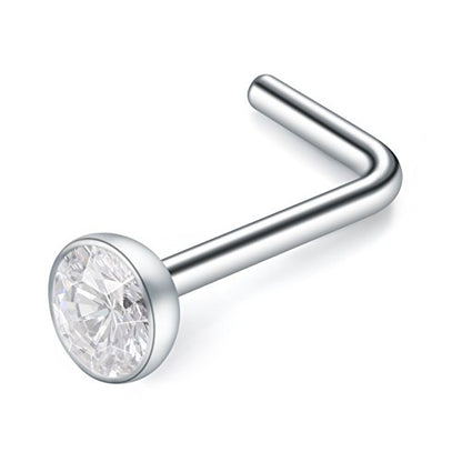 SCERRING 18G Stainless Steel L-Shaped Nose Stud Rings Tragus Lip Hoop Piercing Jewelry 1.5-3mm Clear CZ 8-30PCS - color: 8PCS - Silver