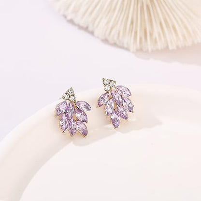 Rhinestone Stud Earrings for Women Small Dainty Crystal Cluster Drop Earrings for Girls Cute Costume Jewelry for Bridal Wedding Party Gift - color: Purple