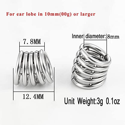Casvort 2 PCS Hypoallergenic 316 Stainless Steel 00G/3/4'' Stacked Ring Cuffs for Stretched Lobe Ear Gauges Plugs Ear Tunnels Stretcher Earring Studs Clip on Cartilage Body Piercing Jewelry - color: Silver 10mm (00g)