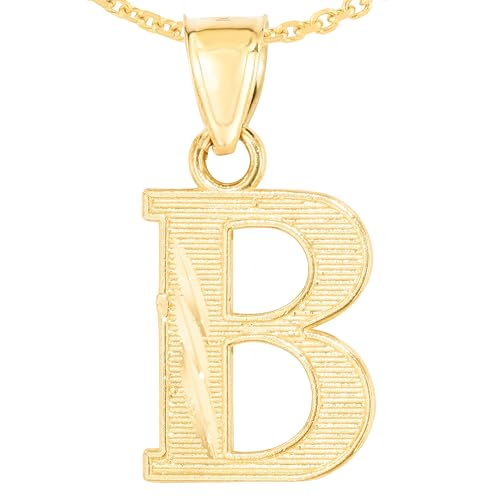 Floreo 10k Yellow Gold 0.45" Personalized Lighting Alphabet Letter A - Z Initial Charm Pendant with optional Extendable Chain Necklace - size: Pendant with Adjustable Chain, 18", style: - B -