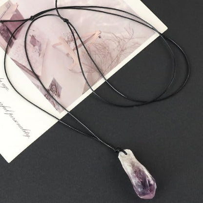 Natural Raw Crystal Necklace for Women Irregular Stone Necklaces Spiritual Gemstone Pendant with Adjustable Rope - color: D-Amethyst 1