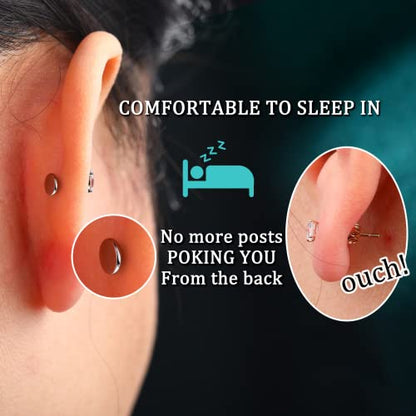 G23 Titanium Cartilage Earring Stud for Helix 16g Flat Back Dog Paw Cartilage Piercing Jewelry Front Top Screw Helix Tragus Earrings - color: Blue Opal Paw-8mm