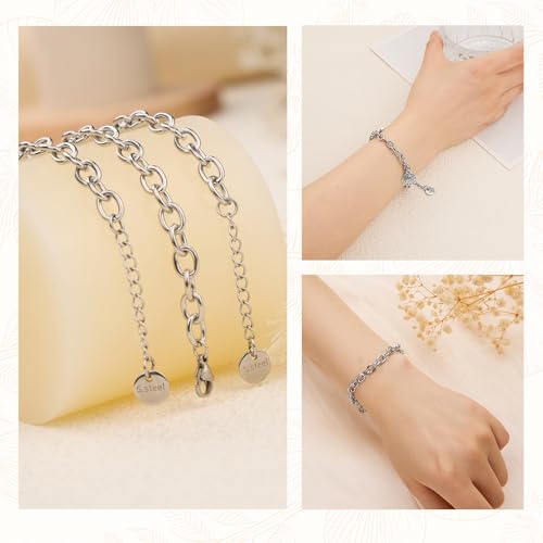 KYUNHOO 10 PCS Bracelet Chains for Jewelry Making 6.7 Inches Bracelets Bulk | Stainless Steel Bracelets Making Chains 6.7 Inches Oval Link Chain Bulk with Extender for Men Women DIY Bracelets Crafts - color: Silver