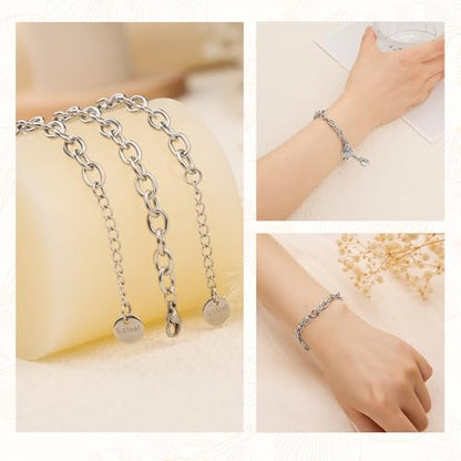 KYUNHOO 10 PCS Bracelet Chains for Jewelry Making 6.7 Inches Bracelets Bulk | Stainless Steel Bracelets Making Chains 6.7 Inches Oval Link Chain Bulk with Extender for Men Women DIY Bracelets Crafts - color: Silver