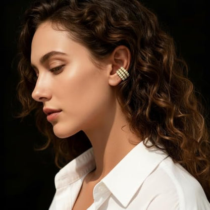 Ear Cuffs Non Piercing Gold Silver Earrings Cute Cubic Zirconia Sparkling Ear Cuff for Women Clip On Cartilage Huggie Earring Christmas Jewelry Costume - color: Gold-Three