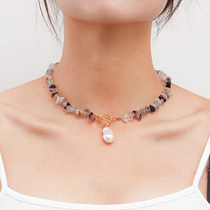 Bohemian Stone Pearl Choker Necklace for Women Dainty Natural Irregular Stone Choker Turquoise Beaded Lariat Necklace Simple Fashion OT Toggle Spiritual Handmade Jewelry - color: White Green