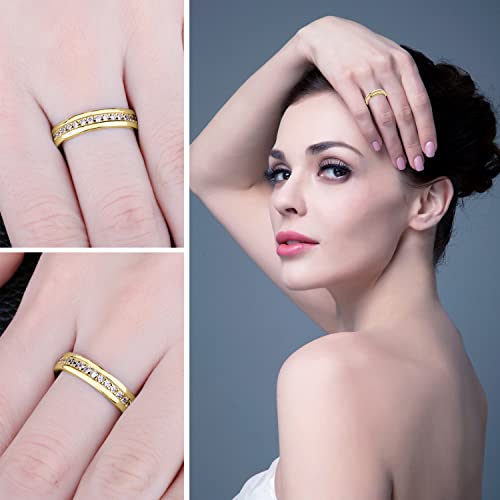 JewelryPalace Cubic Zirconia Eternity Wedding Bands For Women, 14K Yellow Rose Gold Plated 925 Sterling Silver Anniversary Promise Rings for Her, CZ Simulated Diamond Wedding Ring Jewelry Channel Set - color: 2-Yellow Gold Plated