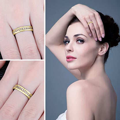 JewelryPalace Cubic Zirconia Eternity Wedding Bands For Women, 14K Yellow Rose Gold Plated 925 Sterling Silver Anniversary Promise Rings for Her, CZ Simulated Diamond Wedding Ring Jewelry Channel Set - color: 2-Yellow Gold Plated