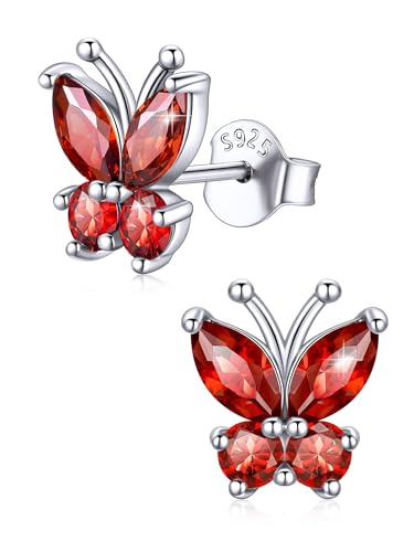 ChicSilver 925 Sterling Silver Bow/Butterfly Earrings for Women Hypoallergenic Birthstone Earrings Dainty Bow/Butterfly Jewelry Gift for Women - color: Butterfly-July-Ruby