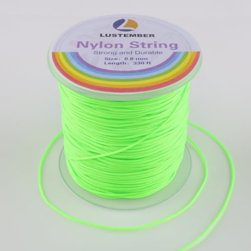 LUSTEMBER 0.8mm Nylon String, Strong Bracelet String, Durable Nylon Cord for Jewelry Making, Bracelets, Beading, Necklaces, Rattail Braiding, Kumihimo, Wind Chimes, Blinds and Handicrafts - size: Fluorescent Green