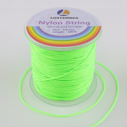 LUSTEMBER 0.8mm Nylon String, Strong Bracelet String, Durable Nylon Cord for Jewelry Making, Bracelets, Beading, Necklaces, Rattail Braiding, Kumihimo, Wind Chimes, Blinds and Handicrafts - size: Fluorescent Green