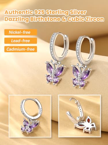 Bestyle Gold Butterfly Earrings for Women, Dainty Cute Birthstone Studs Hypoallergenic Jewelry, Great Birthday Gift - style: 06.June (Alexandrite)-DANGLE