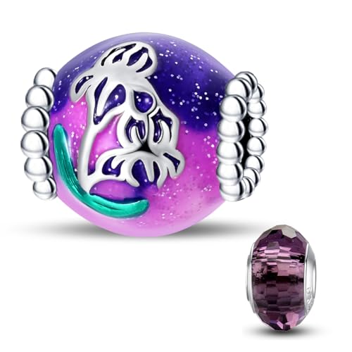 HappyStar 925 Sterling Silver Animal Dogs Charms Pendants fit Pandora Bracelets Necklaces Flowers Sports Travel Charms for Bracelets Women Jrwelry Gifts(with one Spacer Bead Charms) - style: Purple Iris Beads