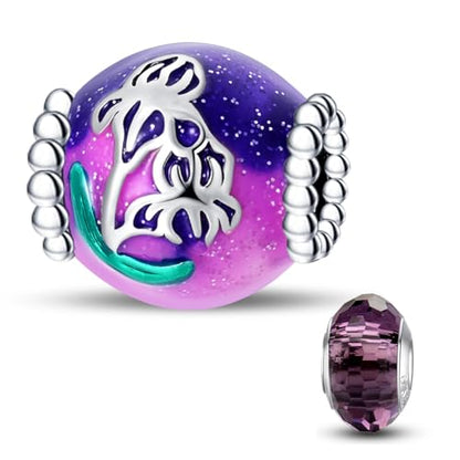 HappyStar 925 Sterling Silver Animal Dogs Charms Pendants fit Pandora Bracelets Necklaces Flowers Sports Travel Charms for Bracelets Women Jrwelry Gifts(with one Spacer Bead Charms) - style: Purple Iris Beads