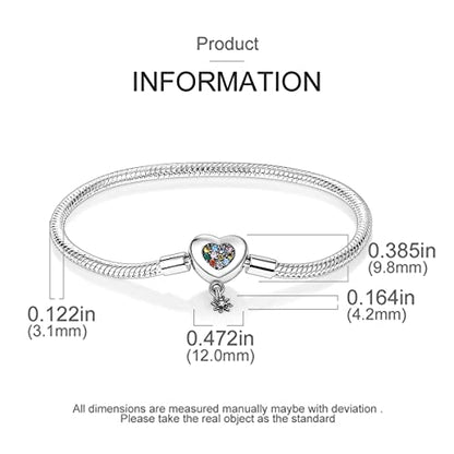 MULA 925 Sterling Silver Snake Chain Charm Bracelet Butterfly Sunflower Heart with 5A Cubic Zirconia Bracelets for Women - color: Heart, size: 6.7in (fit wrist size 5.5in )