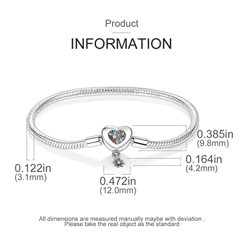MULA 925 Sterling Silver Snake Chain Charm Bracelet Butterfly Sunflower Heart with 5A Cubic Zirconia Bracelets for Women - color: Heart, size: 6.7in (fit wrist size 5.5in )