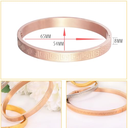 4/6/8MM Greek Key Meander Bracelet Oval Stainless Steel Bangle Cuff Gifts for Women Men - color: Rose Gold, size: 8mm
