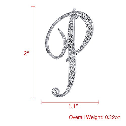 A-Z 26 Letters Pins Brooches Silver Plated Metal Broaches Pins-Clear Crystal Initial Breastpin - color: 1pcs-P