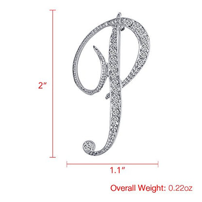 A-Z 26 Letters Pins Brooches Silver Plated Metal Broaches Pins-Clear Crystal Initial Breastpin - color: 1pcs-P