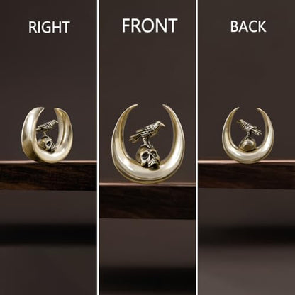 ERKUOO 2PCS 0g 00g-1" Gothic Golden Raven Skull Saddle Ear Gauge Spider Web Double Flared Plug Tunnels Expander Piercing Jewelry For Women Men 8mm-25mm - color: #3 Gold, size: 7/8"=22mm