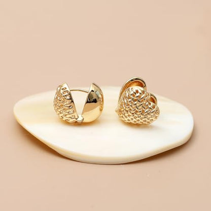 Small Chunky Gold Hoop Earrings For Women, 14k Gold Thick statement huggie hoop earrings Trendy Hoop Earrings Set Hypoallergenic Fashion Earrings - color: Heart-Gold 2