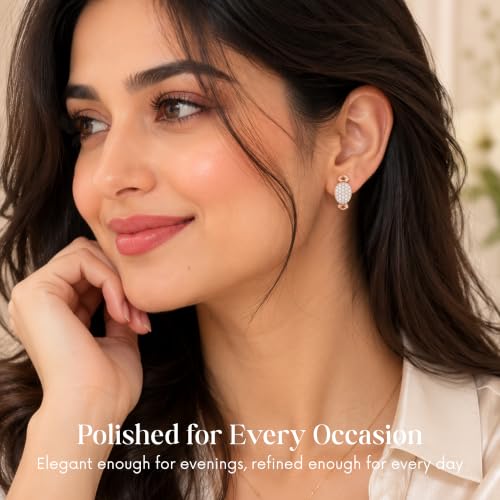 Gempires Huggie Hoop Earrings for Women | Cubic Zirconia Fashion Earrings Collection | Gold, Silver & Rose Gold Tone Styles | Lightweight Everyday Jewelry - color: Oval Pave Huggie