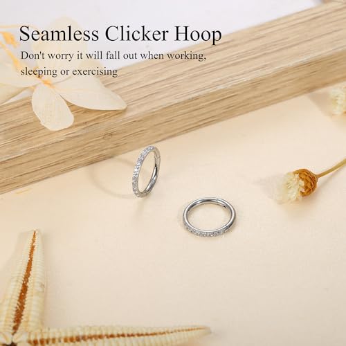 FASACCO 20G 18G 16G Cartilage Hoop Earring 316L Surgical Steel Silver Huggie Hoop Earrings Hypoallergenic Hinged Segment Rings Septum Nose Hoops Daith Conch Helix Tragus Piercing Jewelry 6mm/8mm/10mm - style: Silver-16G-8MM
