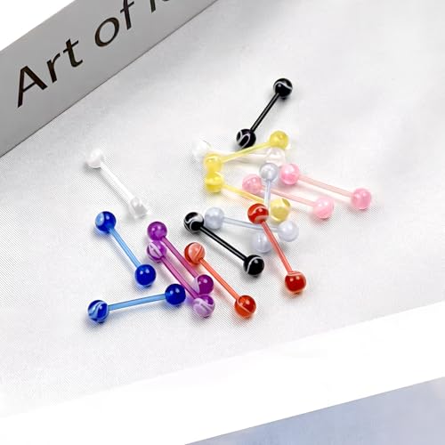 48Pcs 14G Flexible Acrylic Straight Tongue Barbell Candy Color Tongue Piercing Jewelry for Women Men 16mm Bar